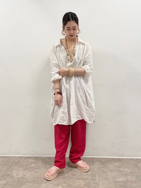 「レッド」｜「アイテム（その他）」を使った、𝙣𝙖𝙩𝙨𝙪𝙘𝙤さん（レディース・158cm）の夏コーディネート