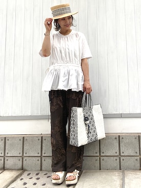 「リラックスパンツ」｜「アイテム（帽子）」を使った、YYYYYSさん（レディース・165cm）の夏コーディネート