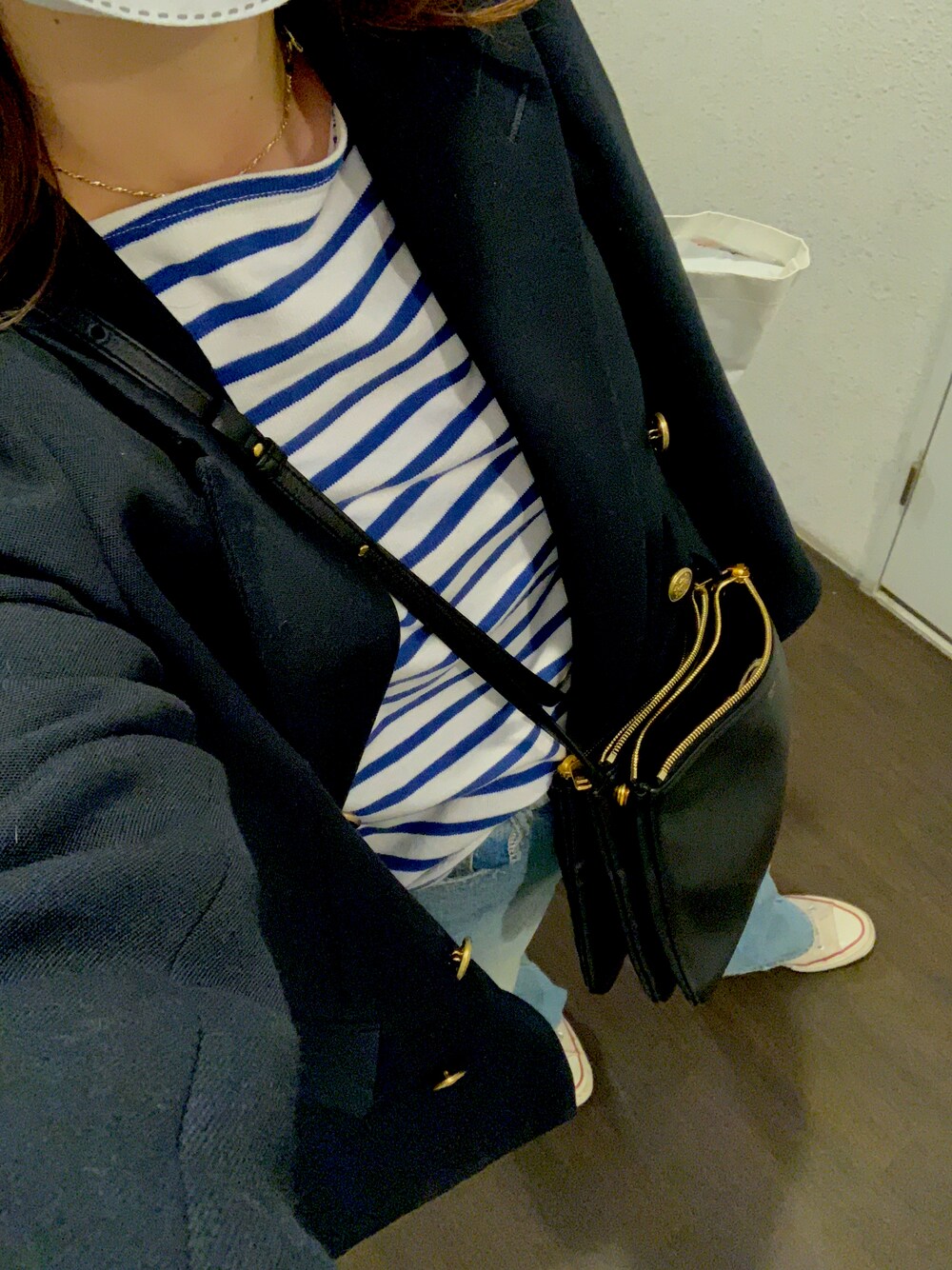 「BEAUTY&YOUTH UNITED ARROWSのBY TRADITIONAL ダブルジャケット（テーラードジャケット、ブルー系）」を使った、kaoryさん（レディース・157cm）の春コーディネートの1枚目の写真