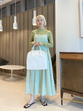 「アイテム（ボストンバッグ）」を使った、HALHIさん（レディース・161cm）の春コーディネート