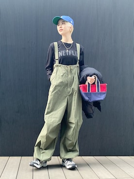 「アイテム（オールインワン・サロペット）」を使った、HALHIさん（レディース・161cm）の冬コーディネート