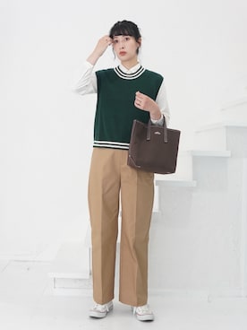 「DANTON（ダントン）のCOTTON CANVAS TOTE BAG〈VOSGES MOYEN〉（トートバッグ）」を使った、ハヤシ　アンナさん（レディース・171cm）の秋コーディネート