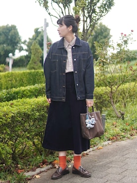 「アイテム（デニムジャケット）」を使った、ハヤシ　アンナさん（レディース・171cm）の秋コーディネート