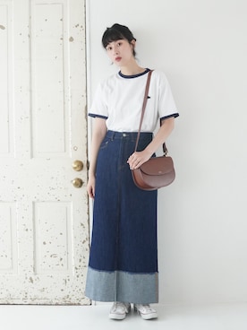「デニムスカート」｜ハヤシ　アンナさん（レディース・171cm）の夏コーディネート