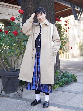 「アイテム（ステンカラーコート）」を使った、ハヤシ　アンナさん（骨格ウェーブ・レディース・171cm）の冬コーディネート