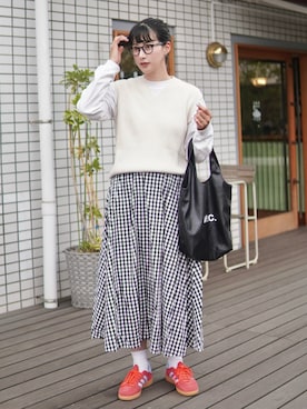 「A.P.C.（アーペーセー）のアイテム」を使った、ハヤシ　アンナさん（レディース・171cm）の夏コーディネート