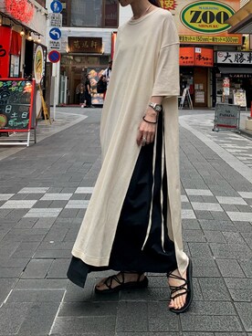 「MANASTASH（マナスタッシュ）のアイテム（ワンピース/ドレス）」を使った、takamoriさん（レディース・158cm）の夏コーディネート