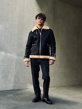 「ムートン」｜「アイテム（ムートンコート）」を使った、KOJI(GARDEN CREW)さん（メンズ・170cm）の冬コーディネート