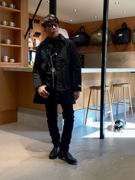 「コート」｜「アイテム（ライダースジャケット）」を使った、KOJI(GARDEN CREW)さん（メンズ・170cm）の冬コーディネート