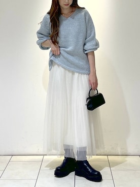 「A part by（アパートバイ）の≪追加3≫ラメチュールプリーツスカート（スカート）」を使った、cocoさん（レディース・160cm）の秋コーディネート