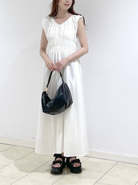 「A part by（アパートバイ）のハートモチーフバッグ（ショルダーバッグ、ブラック系）」を使った、cocoさん（レディース・160cm）の夏コーディネート