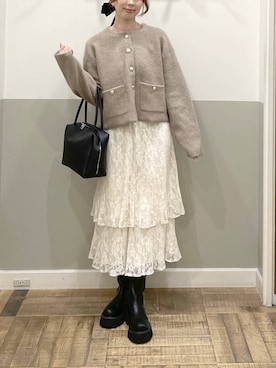 「A part by（アパートバイ）のトラックソールミドルブーツ（ブーツ、ブラック系）」を使った、cocoさん（レディース・160cm）の秋コーディネート