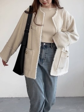 「A part by（アパートバイ）のアイテム（ノーカラージャケット）」を使った、cocoさん（レディース・160cm）の冬コーディネート