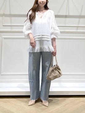 「A part by（アパートバイ）のチェーン2WAYBAG（ショルダーバッグ、ベージュ系）」を使った、cocoさん（レディース・160cm）の春コーディネート