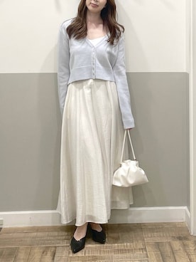 「A part by（アパートバイ）のキンチャクミニショルダバッグ（ショルダーバッグ、ホワイト系）」を使った、cocoさん（レディース・160cm）の秋コーディネート