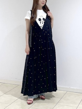 「A part by（アパートバイ）の【今年も登場！】ドットシシュウキャミワンピース（ワンピース、ブラック系）」を使った、cocoさん（レディース・160cm）の春コーディネート