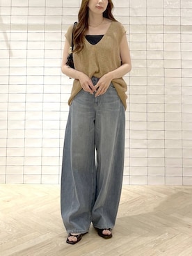 「A part by（アパートバイ）のApbコクーンデニムパンツ（デニムパンツ、ブルー系）」を使った、cocoさん（レディース・160cm）の春コーディネート