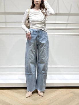 「A part by（アパートバイ）のチェーン2WAYBAG（ショルダーバッグ、ベージュ系）」を使った、cocoさん（レディース・160cm）の冬コーディネート