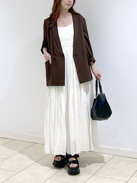 「A part by（アパートバイ）のシアーWジャケット（テーラードジャケット、ブラウン系）」を使った、cocoさん（レディース・160cm）の夏コーディネート