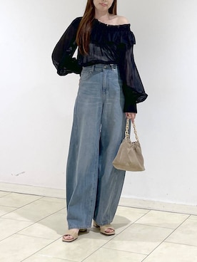 「A part by（アパートバイ）のApbコクーンデニムパンツ（デニムパンツ、ブルー系）」を使った、cocoさん（レディース・160cm）の春コーディネート