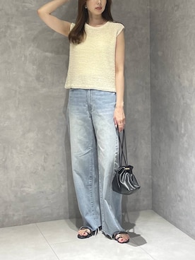 「A part by（アパートバイ）のキンチャクミニショルダバッグ（ショルダーバッグ、ブラック系）」を使った、cocoさん（レディース・160cm）の夏コーディネート