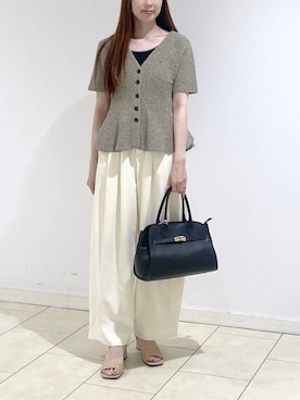 「A part by（アパートバイ）のスラックスコクーンボリュームパンツ（スラックス、ホワイト系）」を使った、cocoさん（レディース・160cm）の春コーディネート