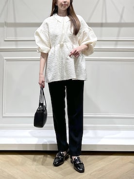 「アイテム（パンツドレス、ホワイト系）」を使った、cocoさん（レディース・160cm）の冬コーディネート