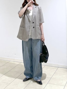 「A part by（アパートバイ）のApbコクーンデニムパンツ（デニムパンツ、ブルー系）」を使った、cocoさん（レディース・160cm）の春コーディネート