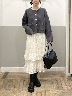 「A part by（アパートバイ）のトラックソールミドルブーツ（ブーツ、ブラック系）」を使った、cocoさん（レディース・160cm）の秋コーディネート