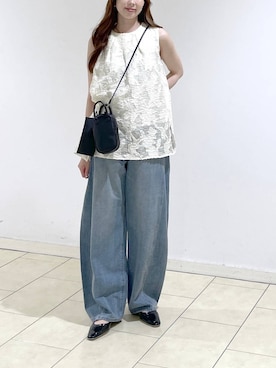 「A part by（アパートバイ）のApbコクーンデニムパンツ（デニムパンツ、ブルー系）」を使った、cocoさん（レディース・160cm）の春コーディネート