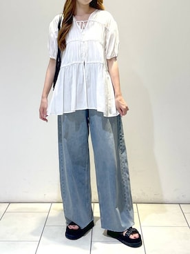 「e/rm（イーアールエム）のアイテム（シャツ/ブラウス）」を使った、cocoさん（レディース・160cm）の夏コーディネート