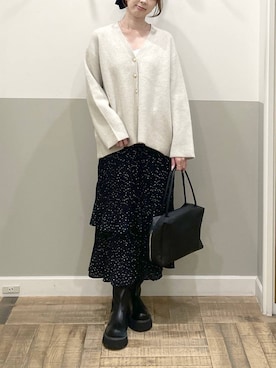 「A part by（アパートバイ）のトラックソールミドルブーツ（ブーツ、ブラック系）」を使った、cocoさん（レディース・160cm）の秋コーディネート