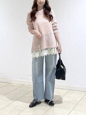 「A part by（アパートバイ）のレースキャミチュニック（チュニック、ホワイト系）」を使った、cocoさん（レディース・160cm）の春コーディネート