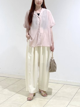 「A part by（アパートバイ）のスラックスコクーンボリュームパンツ（スラックス、ホワイト系）」を使った、cocoさん（レディース・160cm）の春コーディネート