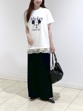 「A part by（アパートバイ）のイージーストレートパンツ（スラックス、ブラック系）」を使った、cocoさん（レディース・160cm）の春コーディネート
