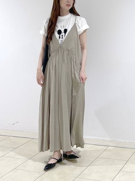 「A part by（アパートバイ）の【今年も登場！】ドットシシュウキャミワンピース（ワンピース、ベージュ系）」を使った、cocoさん（レディース・160cm）の春コーディネート