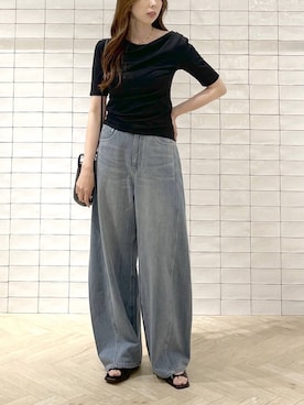 「A part by（アパートバイ）のApbコクーンデニムパンツ（デニムパンツ、ブルー系）」を使った、cocoさん（レディース・160cm）の春コーディネート