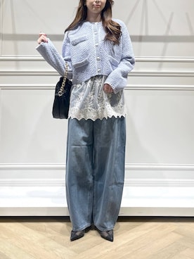 「A part by（アパートバイ）のApbコクーンデニムパンツ（デニムパンツ、ブルー系）」を使った、cocoさん（レディース・160cm）の冬コーディネート