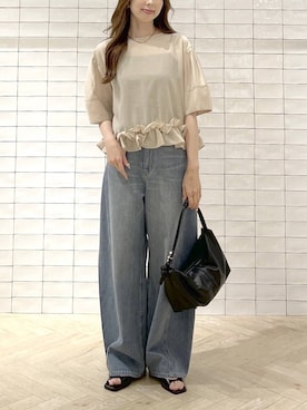 「A part by（アパートバイ）のApbコクーンデニムパンツ（デニムパンツ、ブルー系）」を使った、cocoさん（レディース・160cm）の春コーディネート