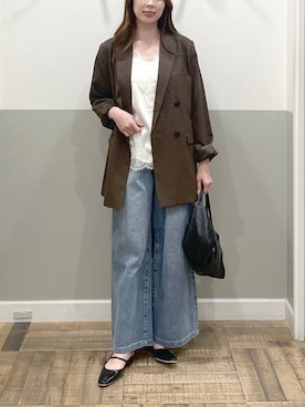 「A part by（アパートバイ）のサテンレースタンク（シャツ/ブラウス、ホワイト系）」を使った、cocoさん（レディース・160cm）の秋コーディネート