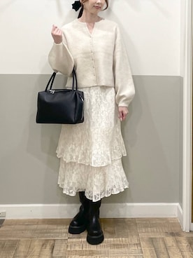 「A part by（アパートバイ）のトラックソールミドルブーツ（ブーツ、ブラック系）」を使った、cocoさん（レディース・160cm）の秋コーディネート