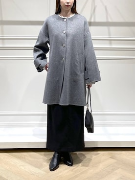 「アイテム（ノーカラーコート、グレー系）」を使った、cocoさん（レディース・160cm）の秋コーディネート