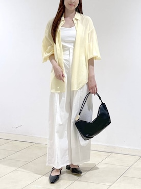 「A part by（アパートバイ）のＶネックキャミソール（キャミソール、ホワイト系）」を使った、cocoさん（レディース・160cm）の春コーディネート