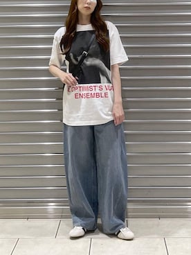 「A part by（アパートバイ）のApbコクーンデニムパンツ（デニムパンツ、ブルー系）」を使った、cocoさん（レディース・160cm）の冬コーディネート