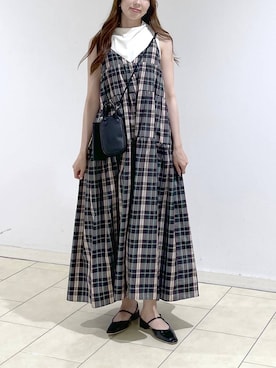 「A part by（アパートバイ）のワンストラップフラットミュール（パンプス、ブラック系）」を使った、cocoさん（レディース・160cm）の春コーディネート