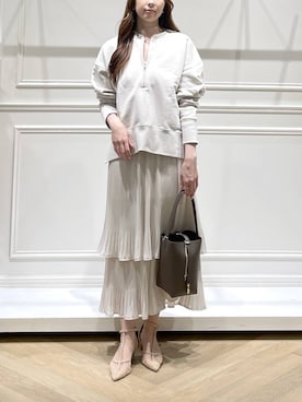 「A part by（アパートバイ）の《追加3》ホソプリーツティアードスカート（スカート、ホワイト系）」を使った、cocoさん（レディース・160cm）の春コーディネート