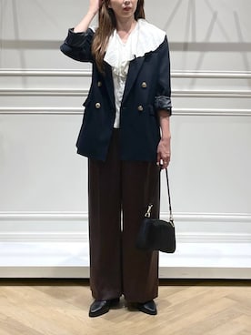 「A part by（アパートバイ）のＷライクテーラードスリットジャケット（テーラードジャケット）」を使った、cocoさん（レディース・160cm）の秋コーディネート