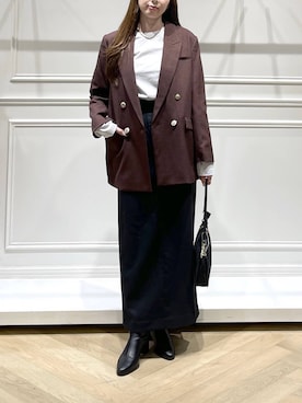 「A part by（アパートバイ）のＷライクテーラードスリットジャケット（テーラードジャケット）」を使った、cocoさん（レディース・160cm）の秋コーディネート