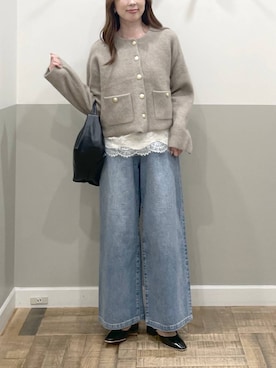 「A part by（アパートバイ）のサテンレースタンク（シャツ/ブラウス、ホワイト系）」を使った、cocoさん（レディース・160cm）の秋コーディネート