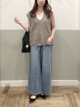 「A part by（アパートバイ）のサテンレースタンク（シャツ/ブラウス、ホワイト系）」を使った、cocoさん（レディース・160cm）の秋コーディネート
